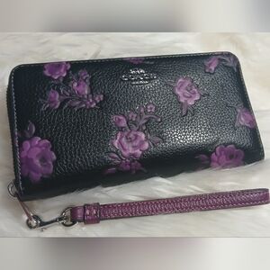 Coach Black and Purple Floral Clutch  Wallet